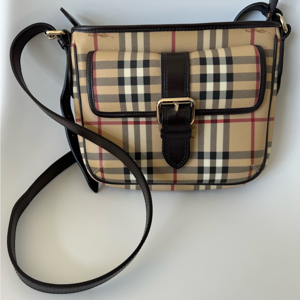 Burberry Ganton Haymarket Check Coated Canvas Crossbody Shoulder Handbag